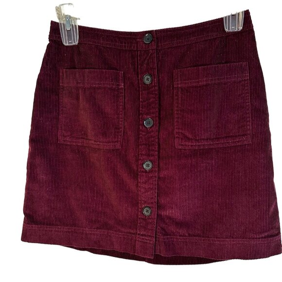 Gap Corduroy Button-Front Mini Skirt Size S Burgundy 100% Cotton - Picture 1 of 8